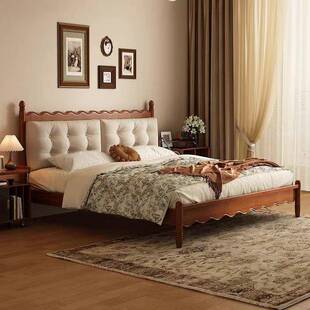 古双风人莎床法式复古全实木温床JHQ1.8m米主卧简约奶油软包中云