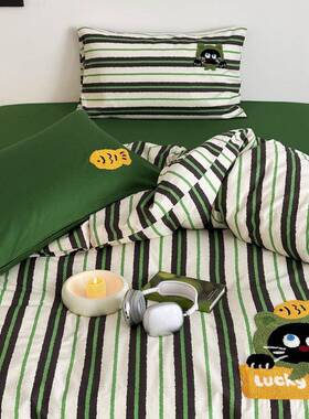 荧光绿小树毛巾棉绣床床上纯ZRF四件套1.5m1全.8公寓棉单被套三件