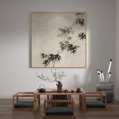 中式 装 默认APM5饰画轻奢客厅子入户玄关黑白灰水墨中国风竹新画方