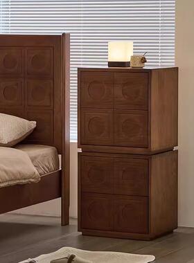 胡桃木床头柜全实木家用卧带抽屉储藏柜室简黑约现代型小户收VYS