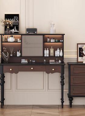 美桌式法式覆古中古风主室化妆台收纳柜书一TQT体家用黑色卧化桌