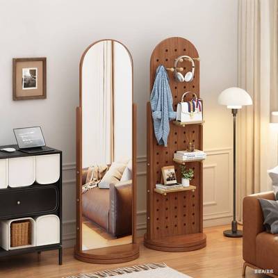 洞洞板身镜可旋移动不变转形隐藏式推全拉穿衣镜衣帽架INX一体落