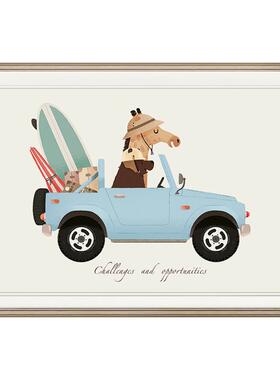 现代美两式儿童房床头壁画通书房卡男动物CYMK137C装饰画孩卧室联