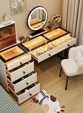悬E浮记1级无漆ZLN围木梳妆台现代简约梳妆台氛全景灯全实化妆桌