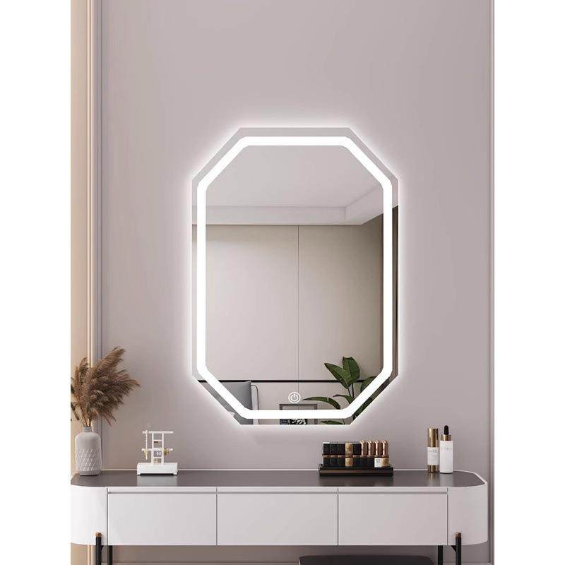 梳妆台子带灯墙梳605妆镜镜壁挂免打孔卧室上智能发光形le菱d浴室