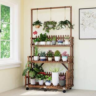 阳台防简腐实木摆阶式花架子落地式梯10275421户外靠墙约台阶吊篮