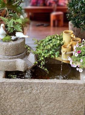 新中式庭流水摆花入户园景观装饰鱼缸阳台件鱼池假山造景喷泉D642