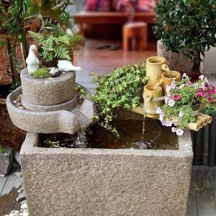 新中式 饰鱼缸阳台件鱼池假山造景喷泉D642 庭流水摆花入户园景观装