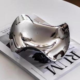 锈304不钢波水果售楼处样板房客厅盘茶几软装饰收纳托盘曲浪QM254