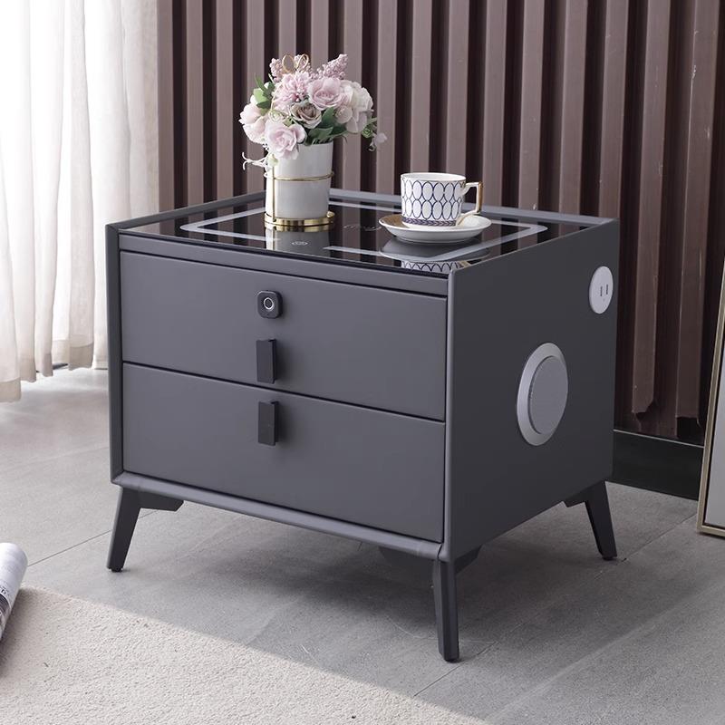 MTM2小型代实木智能床头现简约柜I多功能无线可充电带指纹锁岩板