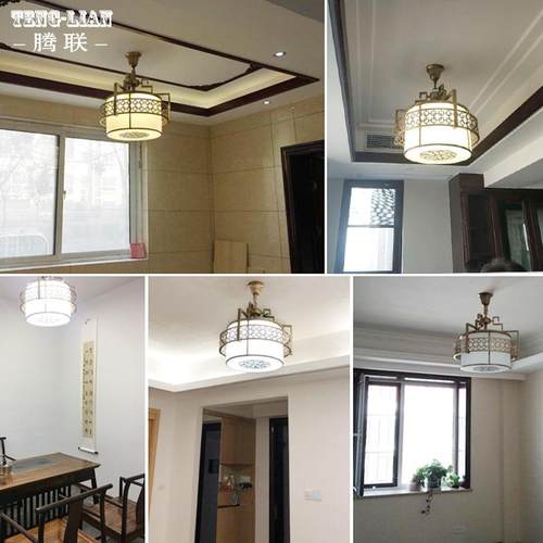 中式餐厅过走道铜吊饭灯别墅房间书房厅吊灯复式楼梯楼道8867廊全