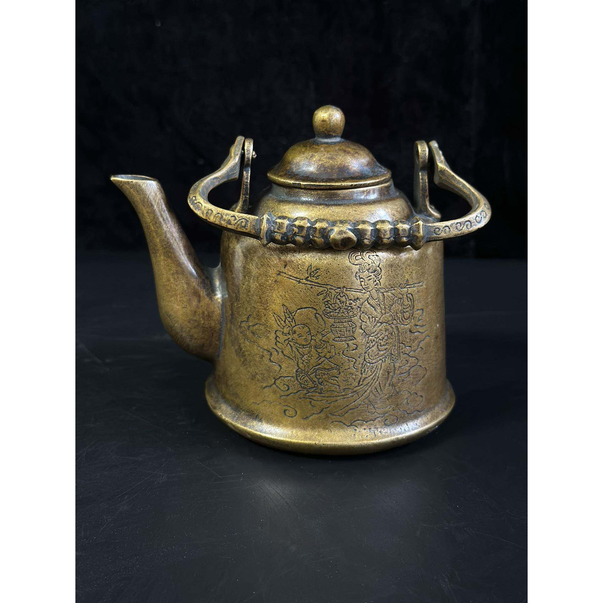 铜壶摆件纯铜仿古做旧小钟壶手把壶茶壶家居工艺品收藏