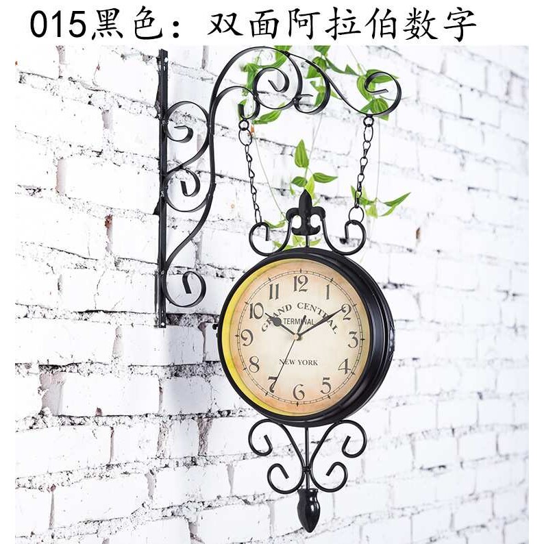 欧式仿古铁艺钟表家用创意个性双面挂钟客厅复古时钟挂墙简约挂表