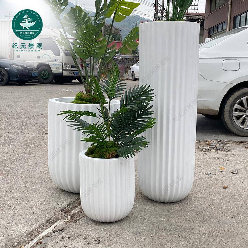 纹理玻璃钢商场花盆户外广场装饰花钵酒店阳台园林落地种植大花箱