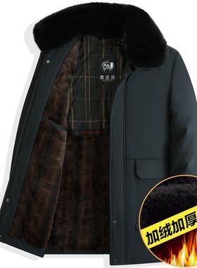 中年男士冬装外套父亲棉衣加绒加厚男装棉服中老年人棉袄爸爸冬季