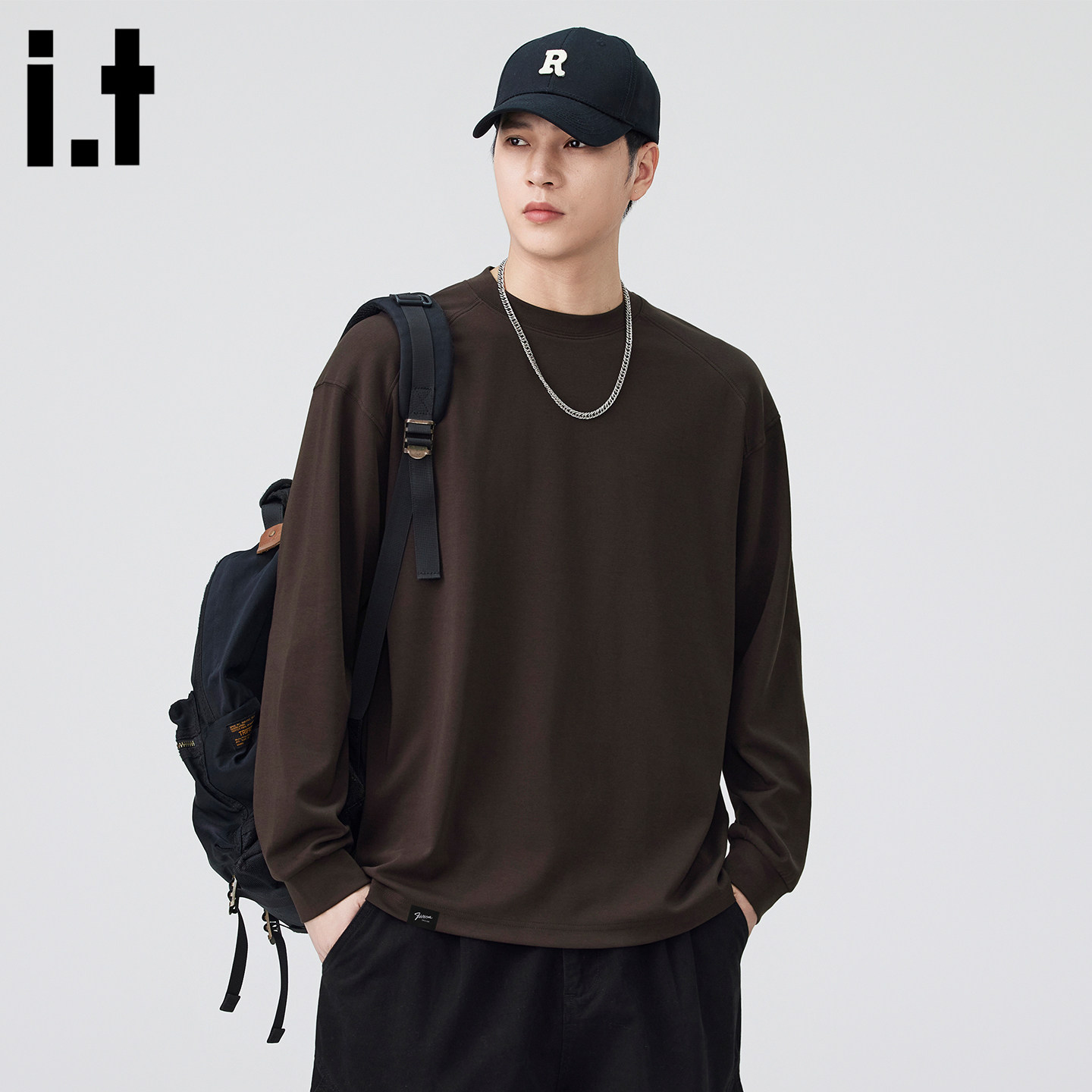 it：fivecm莫代尔长袖T恤男春秋潮牌休闲圆领男士内搭打底上衣服,男装,T恤,淘宝优惠券,粉丝福利购,淘宝优惠卷