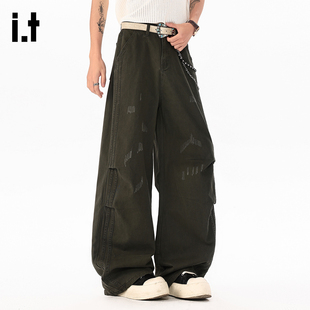 破洞设计随性自在松弛感长裤 it：fivecm个性 新款 男春季 时髦牛仔裤