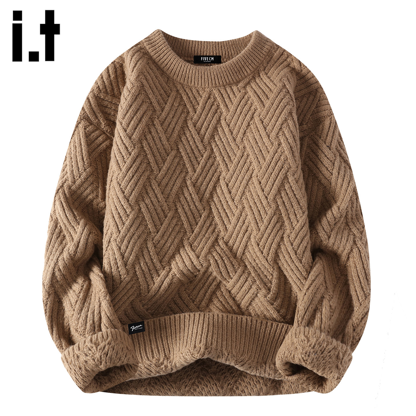 it :5cm/FIVECM复古宽松针织外套男士秋冬潮流粗麻花圆领套头毛衣