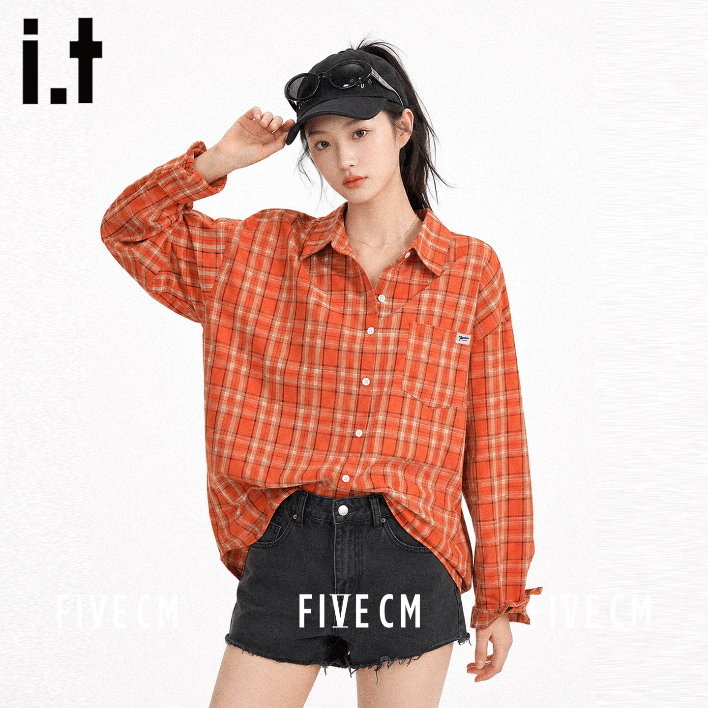 it橙色慵懒翻领衬衫开衫女秋季