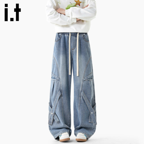 it美式解构弯刀牛仔裤男秋季