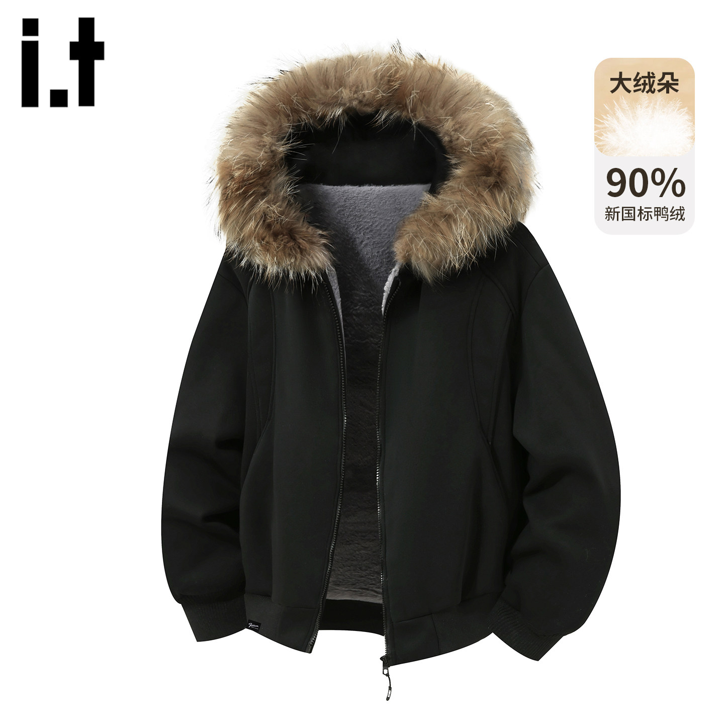 it :5cm/FIVECM大毛领连帽加绒羽绒服男款2025冬季加厚白鸭绒外套