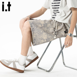 潮流宽松阔腿中裤 男速干运动五分裤 男 扎染休闲短裤 it:fivecm美式