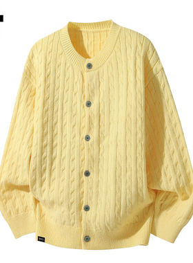 it：fivecm黄色针织开衫毛衣男女秋冬季日系慵懒风纽扣针织衫外套