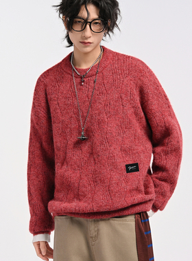it :5cm/FIVECM红色圆领套头长袖毛衣男士2026秋冬款慵懒宽松上衣