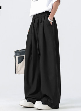 it :5cm/FIVECM黑色褶皱西裤男老钱风阔腿裤子垂感直筒弯刀休闲裤