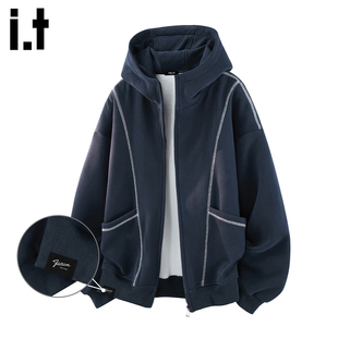 春秋季 卫衣男士 宽松情侣休闲连帽外套 解构拼接开衫 it：fivecm美式