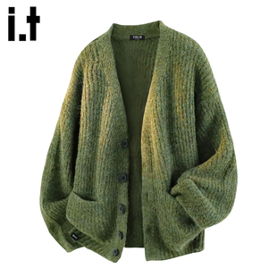 长袖 上衣绿色线衫 开衫 it：fivecm慵懒毛衣外套毛织男女秋冬针织衫