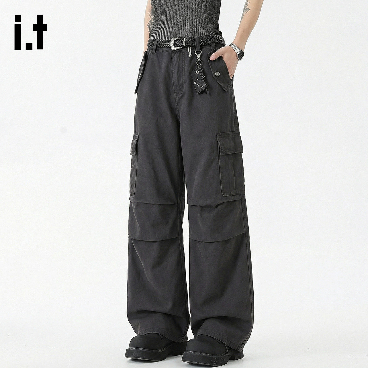 it：fivecm美式复古多口袋长裤男直筒宽松百搭褶皱高街休闲工装裤,男装,休闲裤,淘宝优惠券,粉丝福利购,淘宝优惠卷