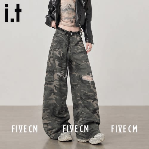 it5cm夏季美式复古迷彩阔腿裤女