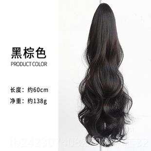 正品马尾假发抓夹短卷发马尾女自彷真发带式高马绑尾微然卷可扎低