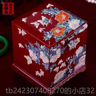 正品螺漆器首饰钿盒结婚耳礼物木质高档饰品项链收纳中盒式带锁珠