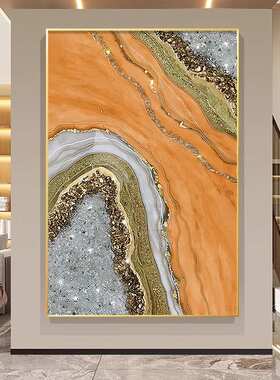 70YF大芬手绘油画入户玄关装饰画现代简约轻奢客厅抽象橙色过道挂