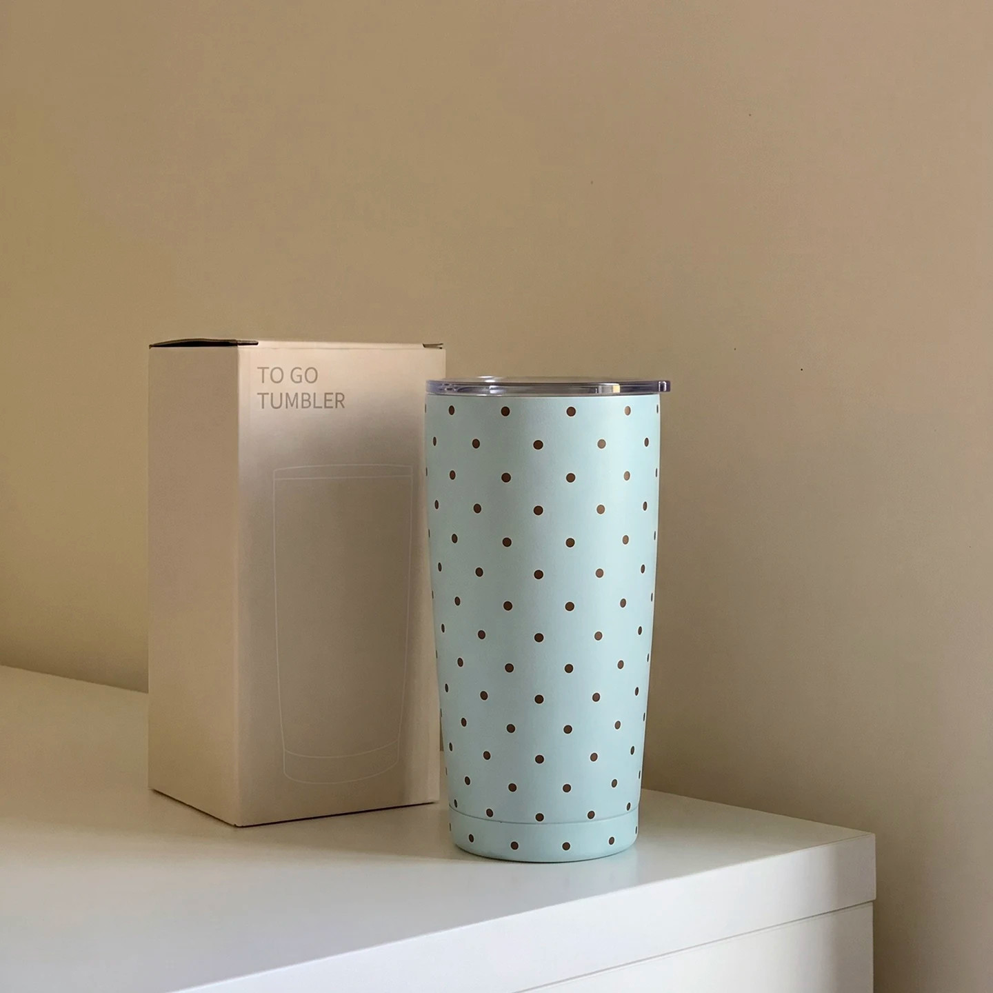 波点保温杯随行便携大容量水杯女生高颜值吸管咖啡杯保暖杯子