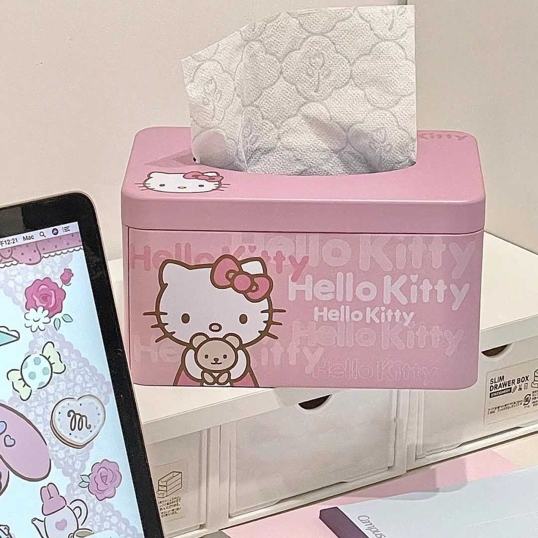 kt猫粉色纸巾盒铁盒客厅卫生间高颜值少女心宿舍桌面抽纸收纳可爱