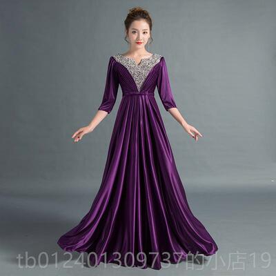 高档礼合唱团出服装成年女子新春裙长中老年合演唱团长宴晚服定制