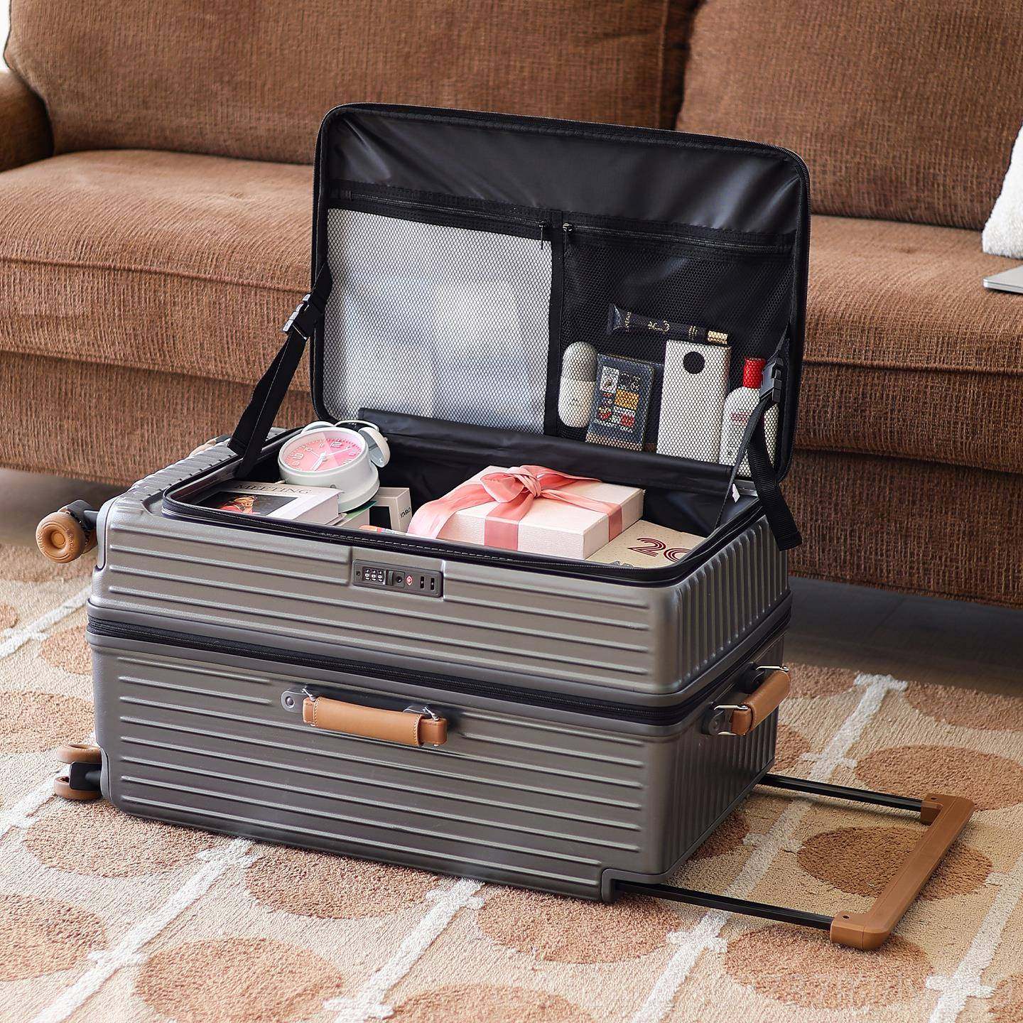 高档侧开盖行宽拉杆行李箱女可扩展超大量拉杆箱旅箱容箱密码箱28