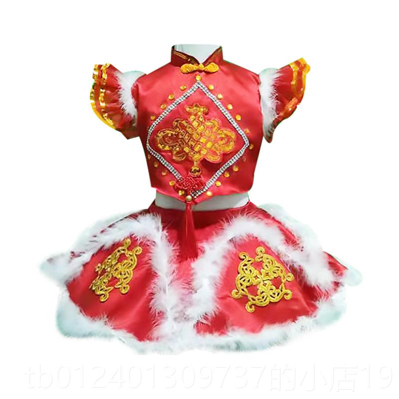 高档儿童节日中红色表演服装为孩和女孩幼儿园表开幕红灯男国笼梦图片