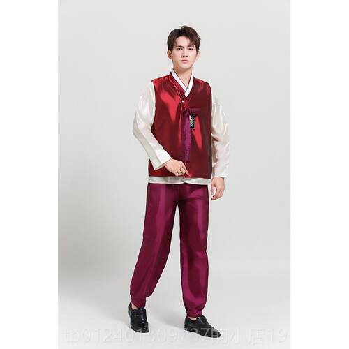 高档男士演朝鲜服族舞蹈礼服宫廷韩中小大学运动会表出服服男生父
