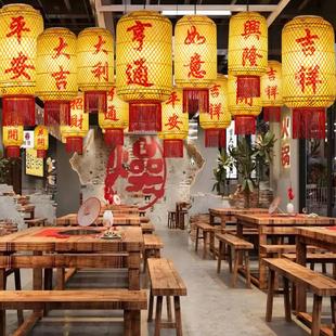 中山印字油纸灯笼吊灯手工竹编火锅店装 饰仿古户外防水中秋国庆灯