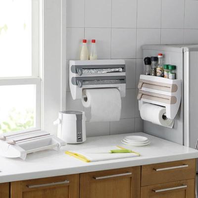创意厨房保鲜膜收纳架多功能带切割器铝箔烧烤纸纸巾壁挂式置物架