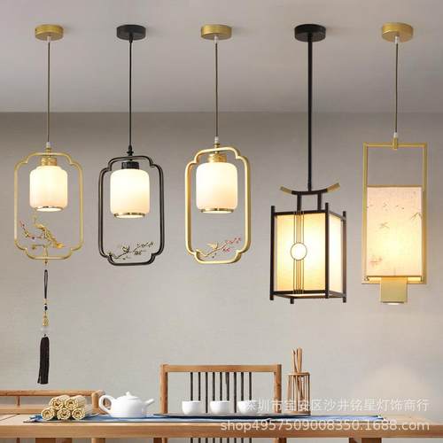 新中式单头小吊灯卧室床头灯简约创意茶室吧台餐厅吊灯走廊过道灯