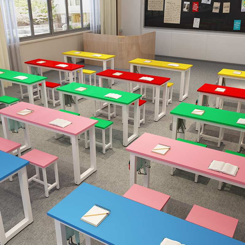 创意学校课桌椅套装中小学生彩色单双人桌凳辅导班美术课桌