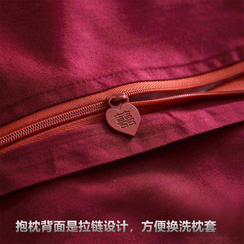 婚100支长绒棉酒红靠垫婚庆纯棉刺绣套抱枕结床品0*660CM45*45600