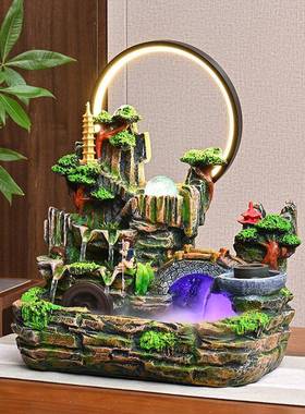 桌风面流水摆DSB办公件室湿器客厅喷泉循环水招财加景观水轮装饰