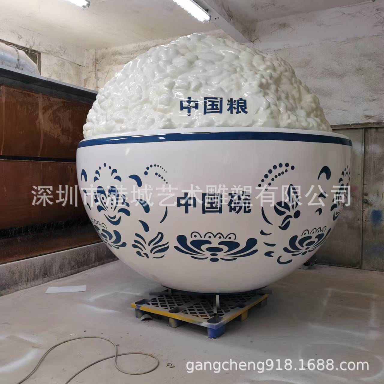 农业粮食主题玻璃钢大碗饭雕塑仿真米饭碗模型种植水稻谷基地摆件