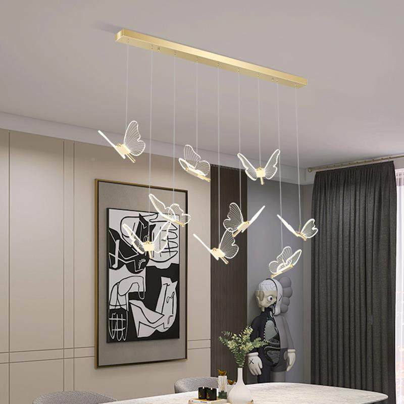 餐厅长703线枝形灯房间床头蝴蝶装饰设氛灯条网红计感家用客厅吊